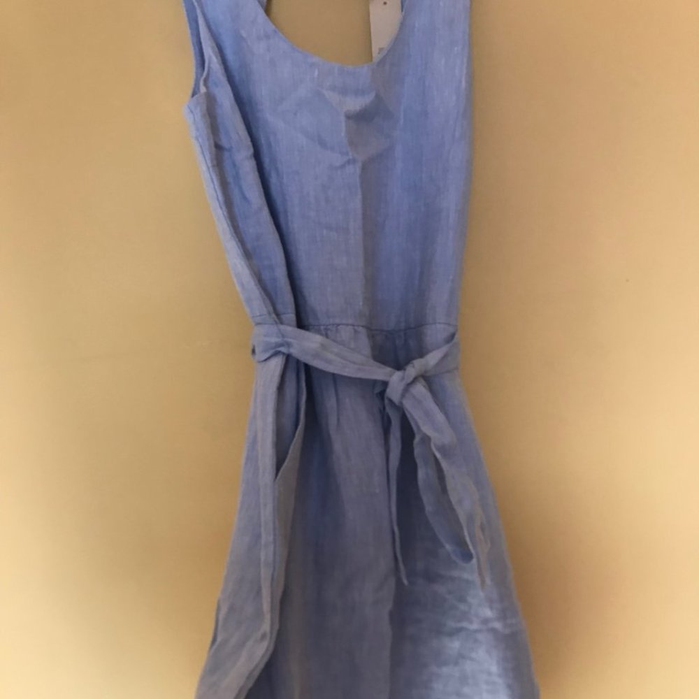 Blue Linen Belted Dress